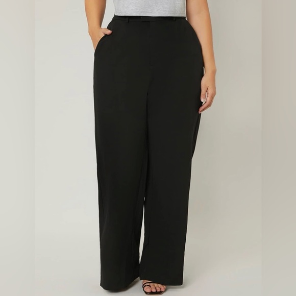 Plus Solid Slant Pocket Wide Leg Dress Pants Black Size 1XL (14) - Picture 3 of 7